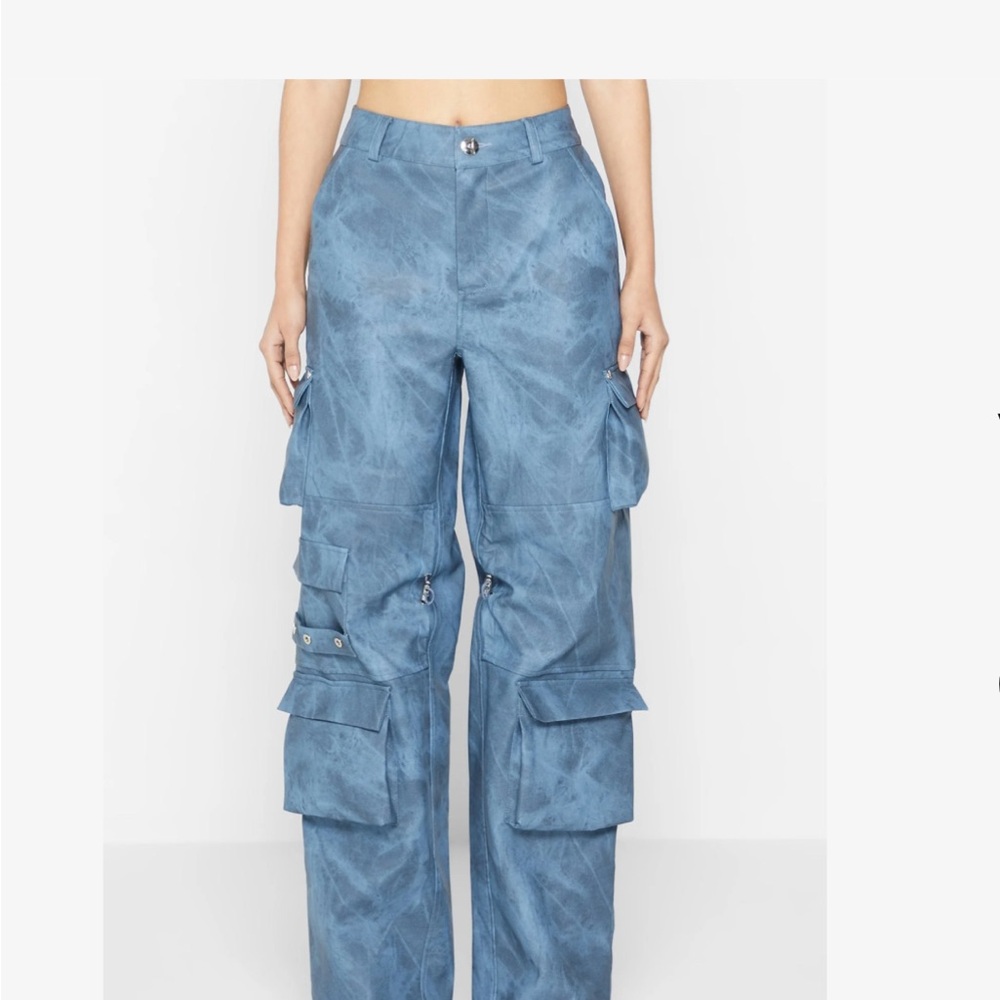 Maniere De Voir Blue Wide Leg Cargo Pants